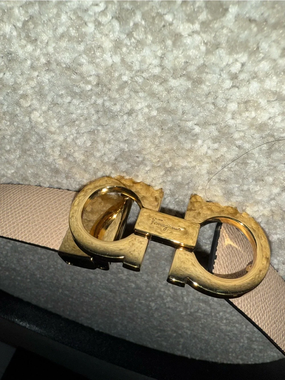 Salvatore Ferragamo Beige Leather Belt with Gold Gancini Buckle